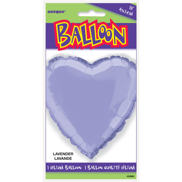 Lavender Solid Heart Foil Balloon 18"