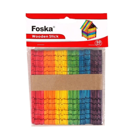 Pack of 50 Assorted Colour Wooden Sticks 114 x 10 x 2mm