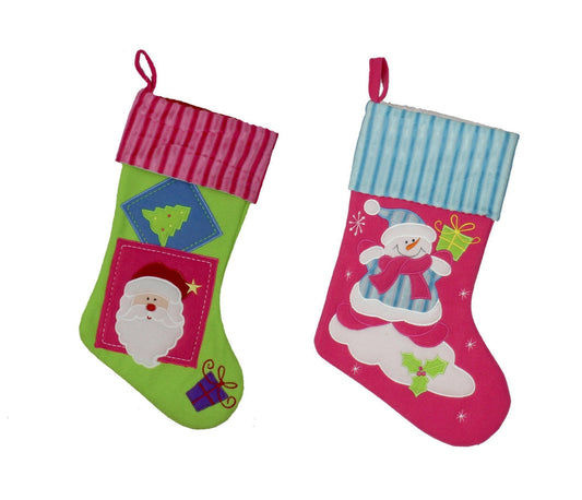 2 x Christmas Stocking With Embroidery Pink and Green Princess