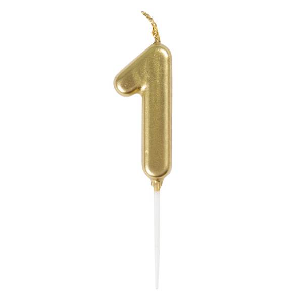 Mini Metallic Gold Number 1 Pick Birthday Candle