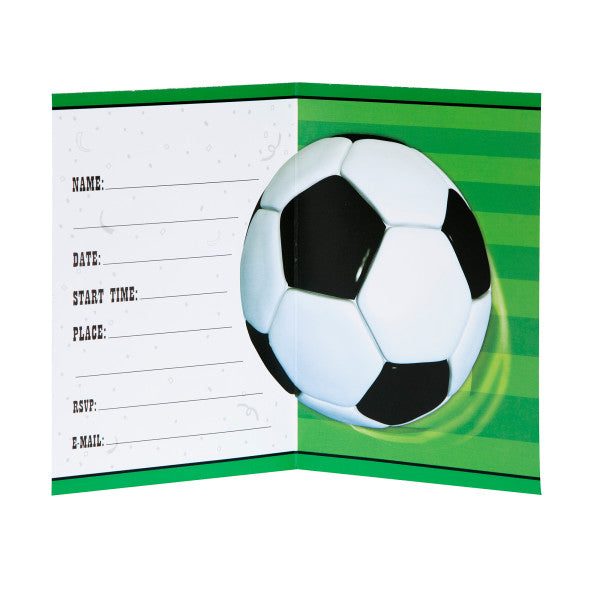 Pack of 8 3D Football Soccer Invitations with Envelopes