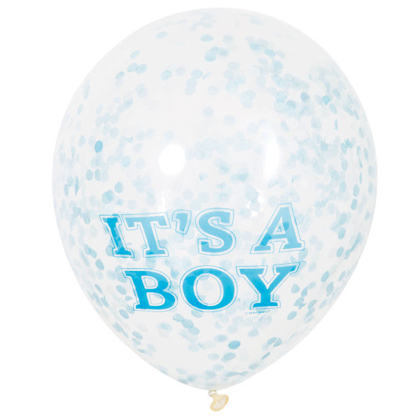 Pack of 6 Boy Clear Latex Balloons with Blue Confetti 12"