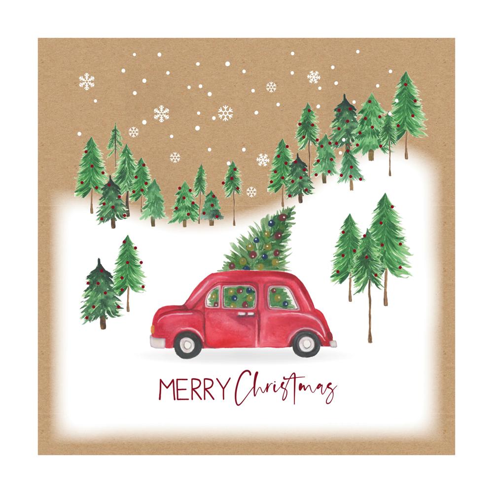 Pack of 12 Driving Home Kraft Christmas Box Cards