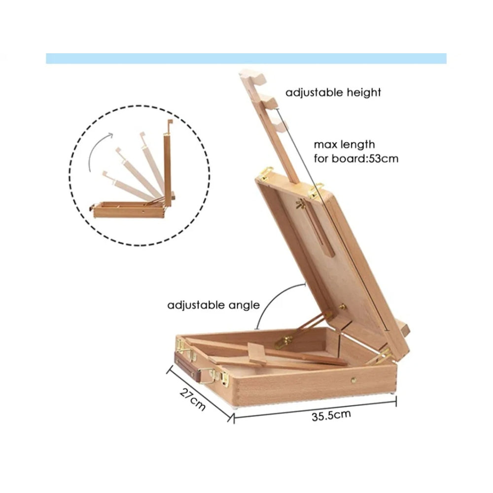 Beech Wood Table Top Adjustable Painting Tripod Easel with Storage Compartment