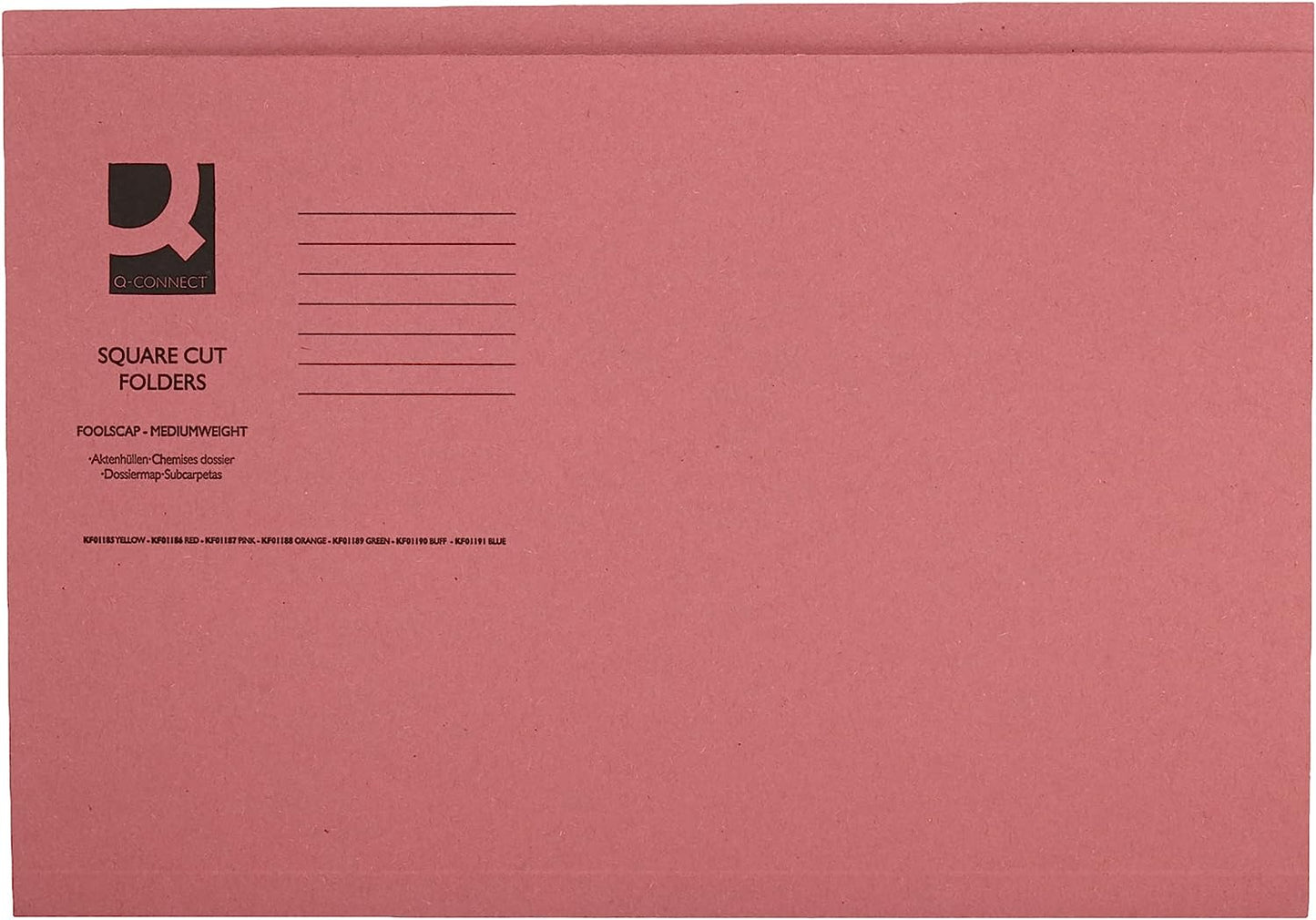 Pack of 100 Mediumweight 250gsm Foolscap Pink Square Cut Folders