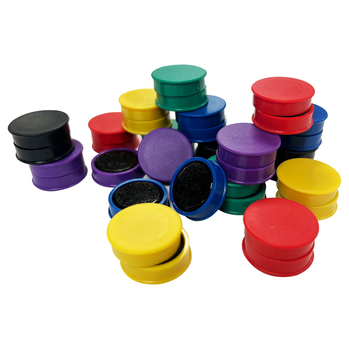 Pack of 36 Assorted Coloured Round Flat Magnets - 24mm Whiteboard Notice Board Office Fridge