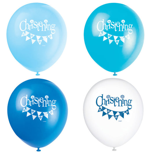 Pack of 8 Blue Bunting Christening 12" Latex Balloons