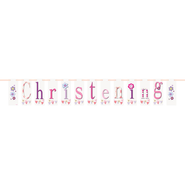 7ft Pink Bunting Christening Block Banner