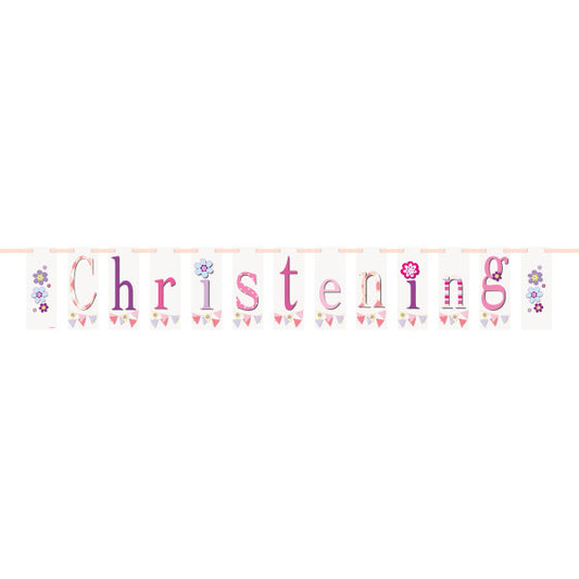 7ft Pink Bunting Christening Block Banner