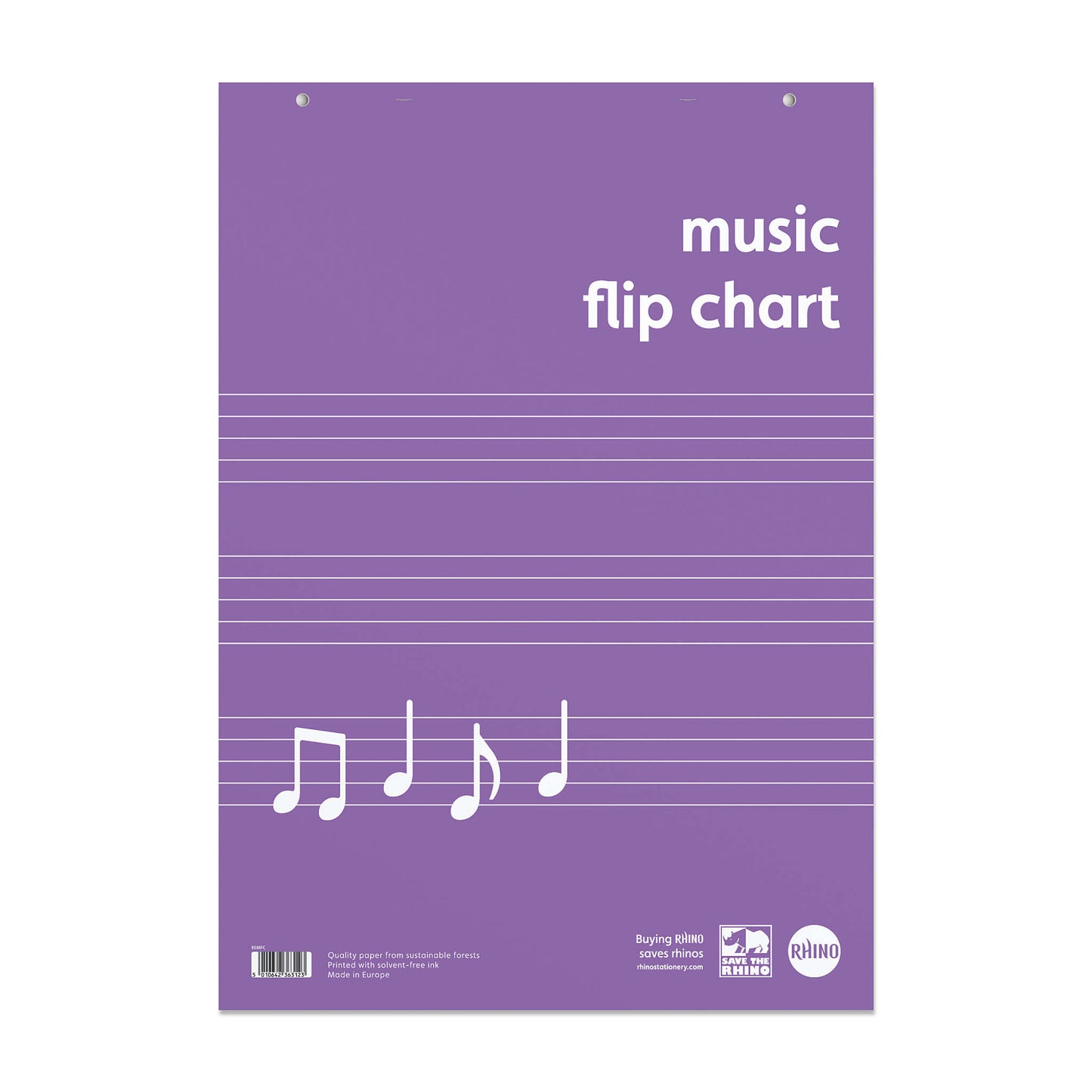 Rhino A1 30 Leaf 20 Music 5 Stave Ruling with Plain Reverse Educational Music Flip Chart Pad