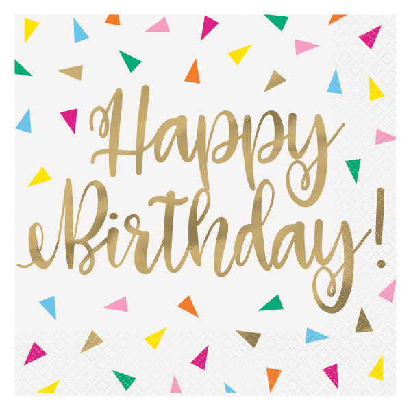 Pack of 16 Bright Triangle Foil Stamping "Happy Birthday" Luncheon Napkins