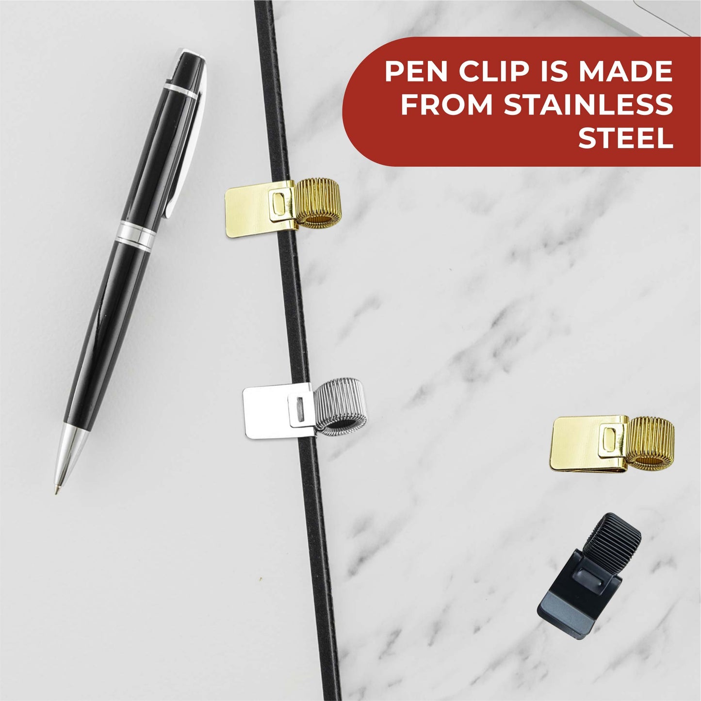 Pack of 50 Gold Metal Pen Holder Clips for Notebooks and Clipboards