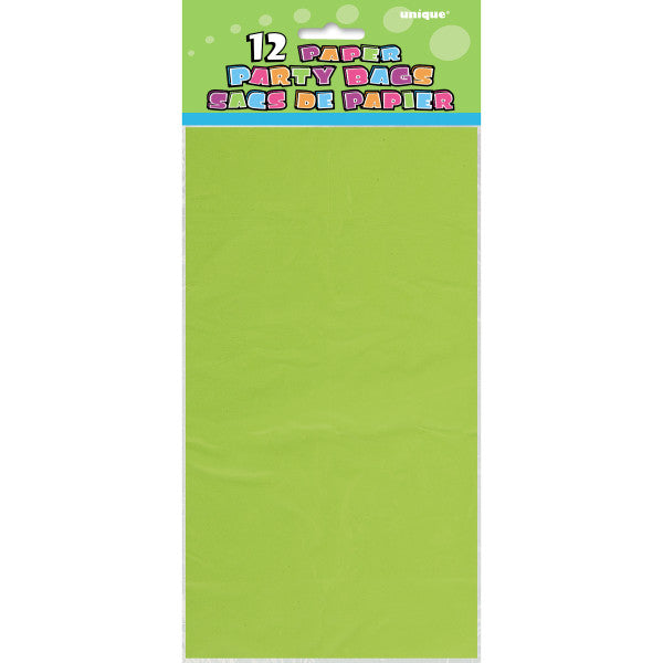 Pack of 12 Lime Green Paper Party Bags