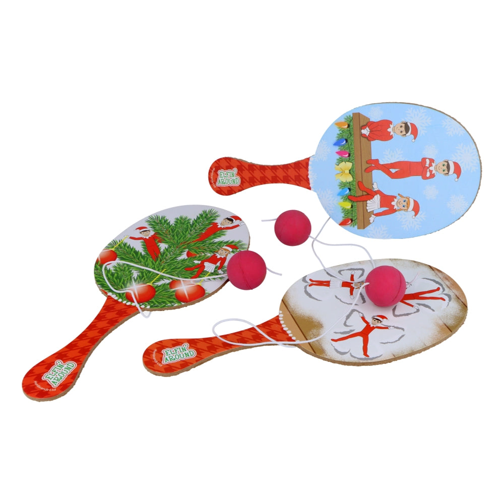 Christmas Elfin Around Wooden Paddle Bat and Ball Games 22cm