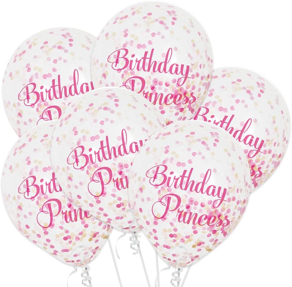 Pack of 6 Pink Princess Clear Latex Balloons with Confetti 12"