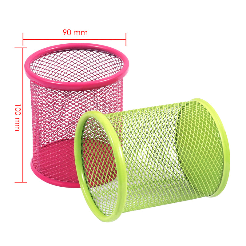 Blue Wire Mesh Metal Pen Cup