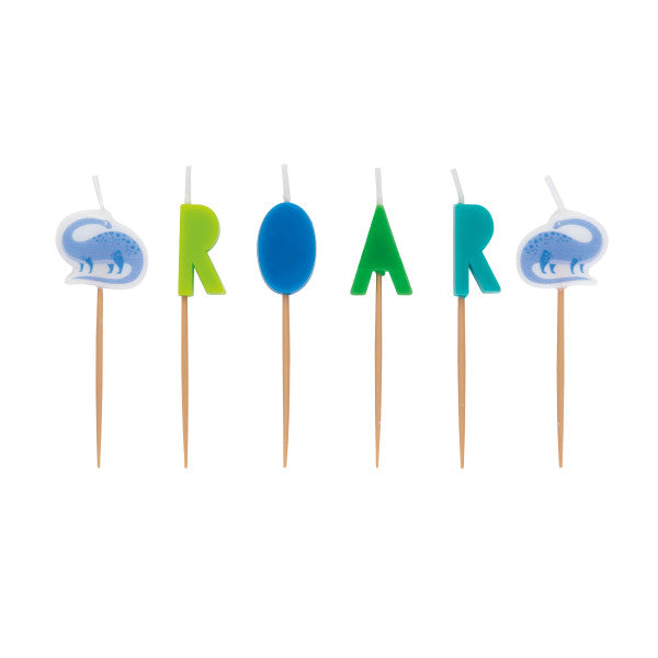 Pack of 6 Blue & Green Dinosaur Pick Birthday Candles