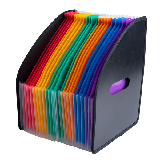 A4 Portrait Desk Expander Black Cover with 23 Assorted Coloured Pockets