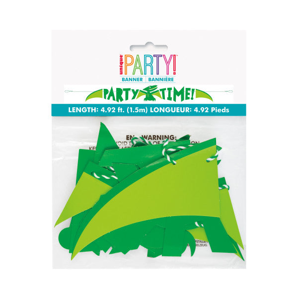 5ft Party Time Blue & Green Dinosaur Banner