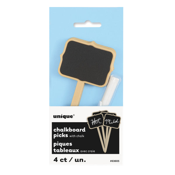 Pack of 4 Chalkboard Food Sign Picks with Chalk