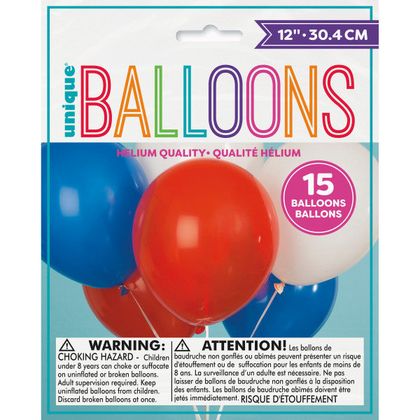 Pack of 15 Union Jack Red, White & Blue Assorted 12" Latex Balloons 