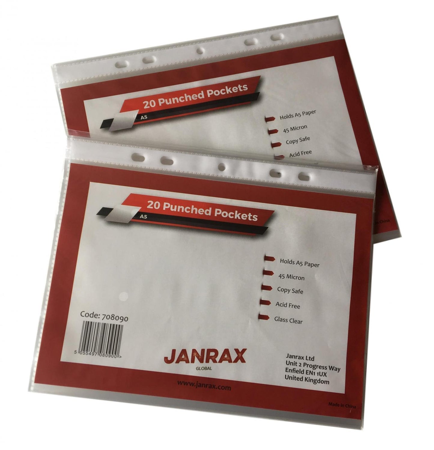 Pack of 100 A5 Glass Clear Punched Pockets by Janrax