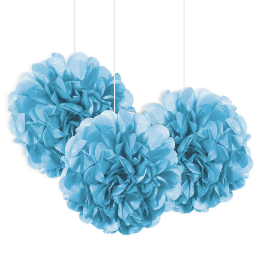 Pack of 3 Powder Blue Mini Puff Tissue Decorations