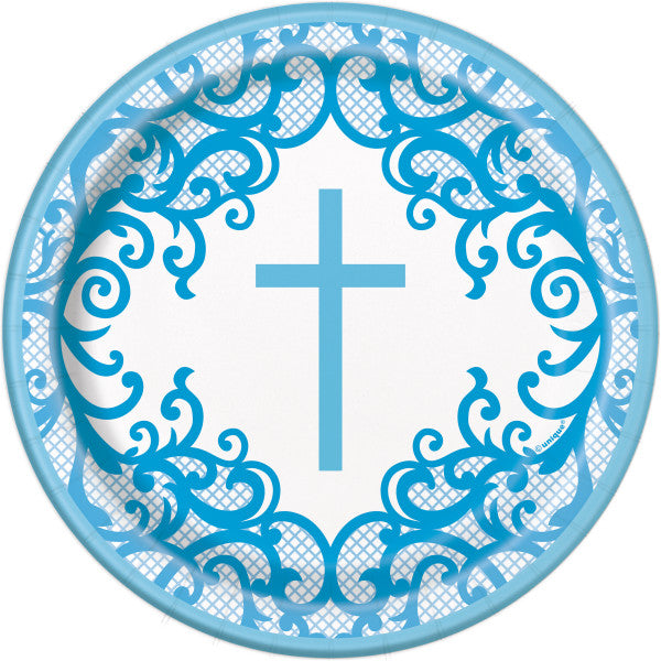 Pack of 8 Fancy Blue Cross Round 7" Dessert Plates