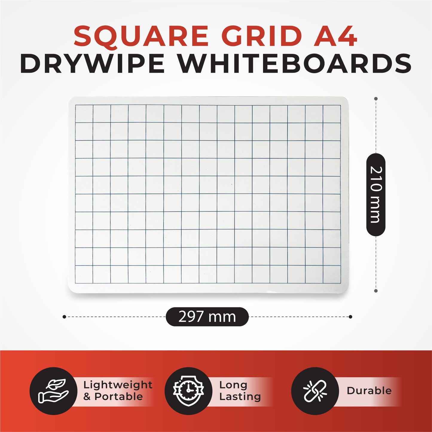 Pack of 12 Square Grid A4 Drywipe Whiteboards