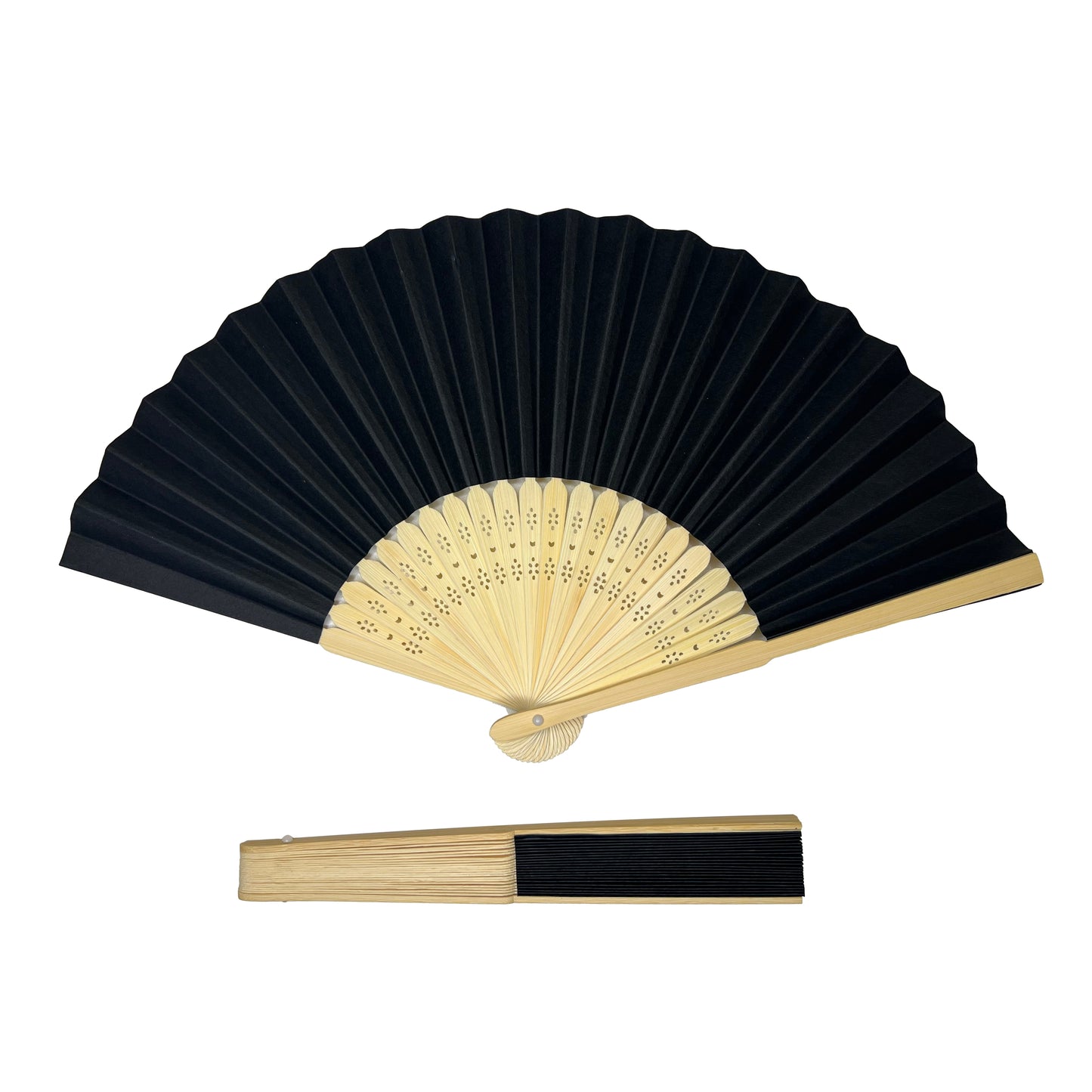 Black Paper Foldable Hand Held Bamboo Wooden Fan by Parev