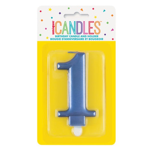 Metallic Blue Number 1 Birthday Candle