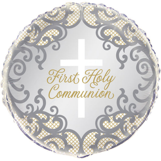 Fancy Gold Cross First Holy Communion Foil Balloon 18"