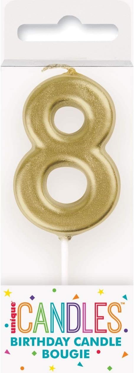 Mini Metallic Gold Number 8 Pick Birthday Candle