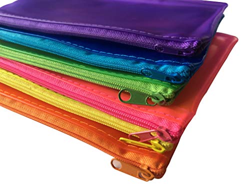 6 x Assorted Frosted Colour 8x5" Pencil Cases - See Through Exam Clear Translucent