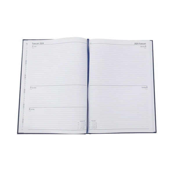 2024 A4 2 Days Per Page Blue Desk Diary