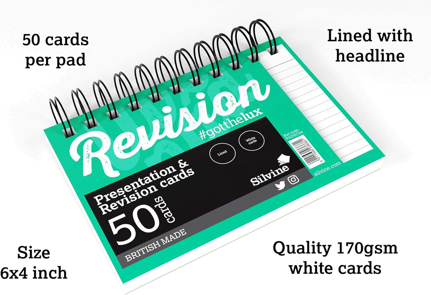 Silvine Twinwire White 50 Pack Lined Revision and Presentation Cards