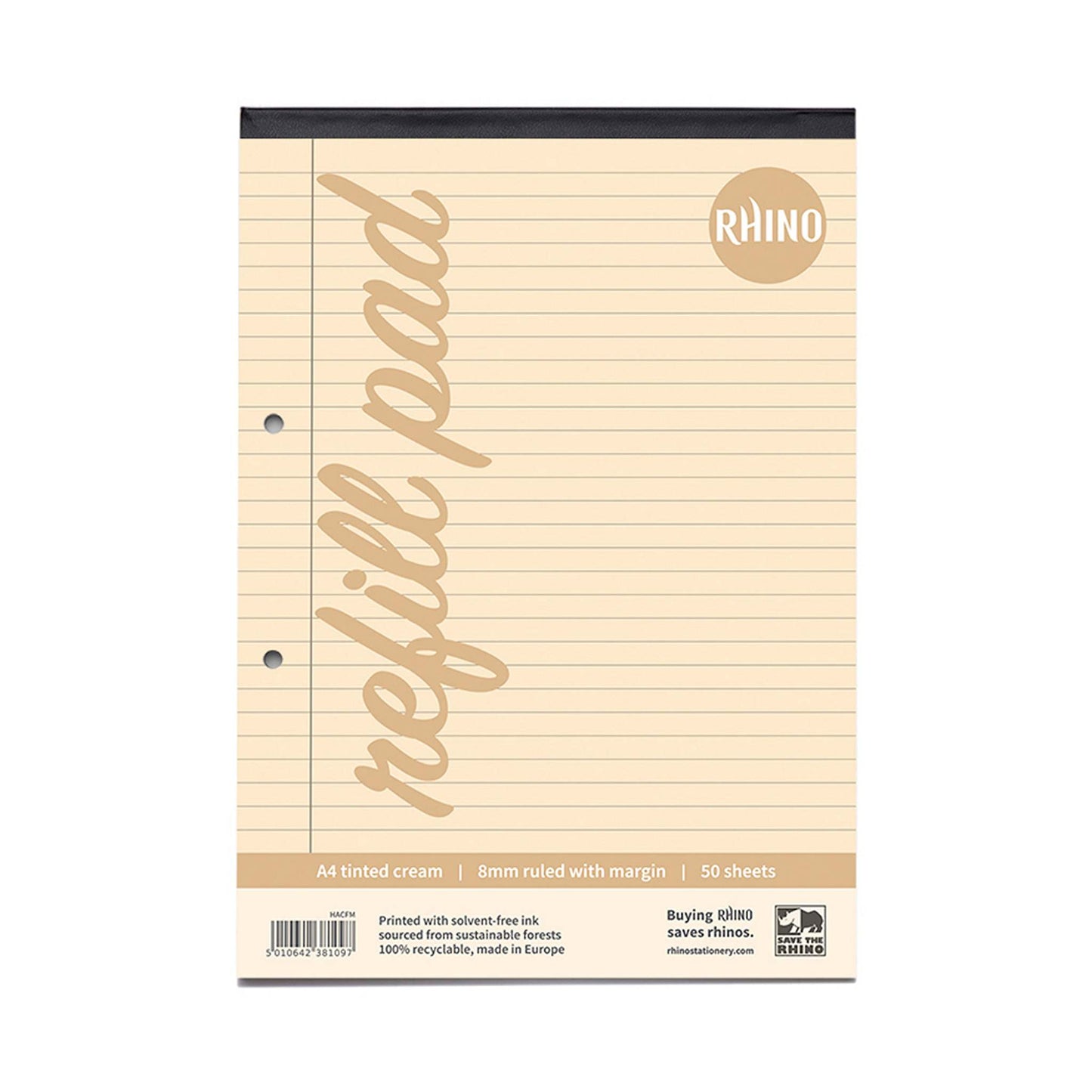 Rhino A4 Cream Paper 100 Page 8mm Lined with Margin Refill Pad