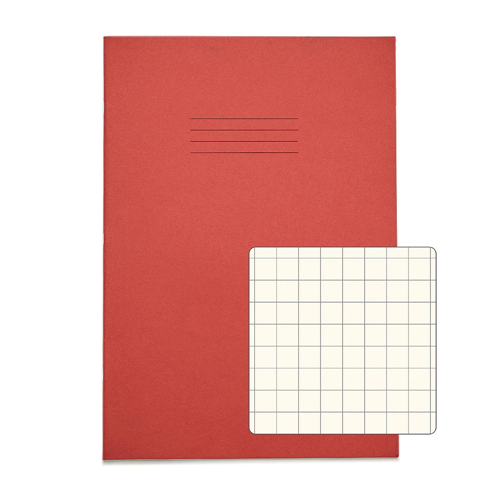 Rhino A4 48 Page Red with Cream Tinted Paper 10mm Squared Exercise Book