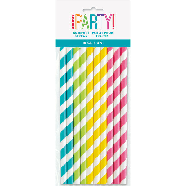 Pack of 10 Assorted Striped Paper Smoothie Straws