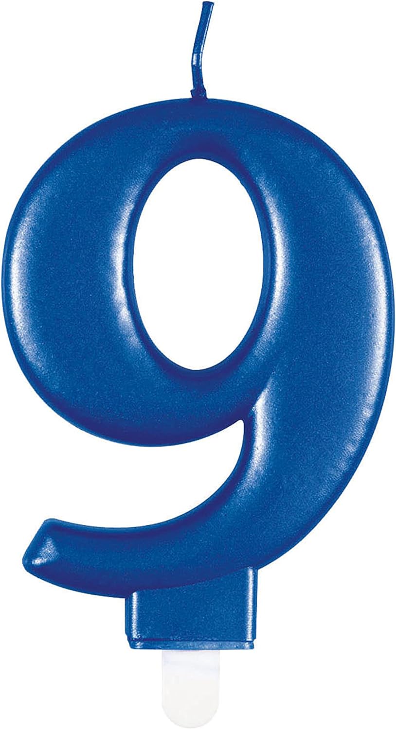 Metallic Blue Number 9 Birthday Candle