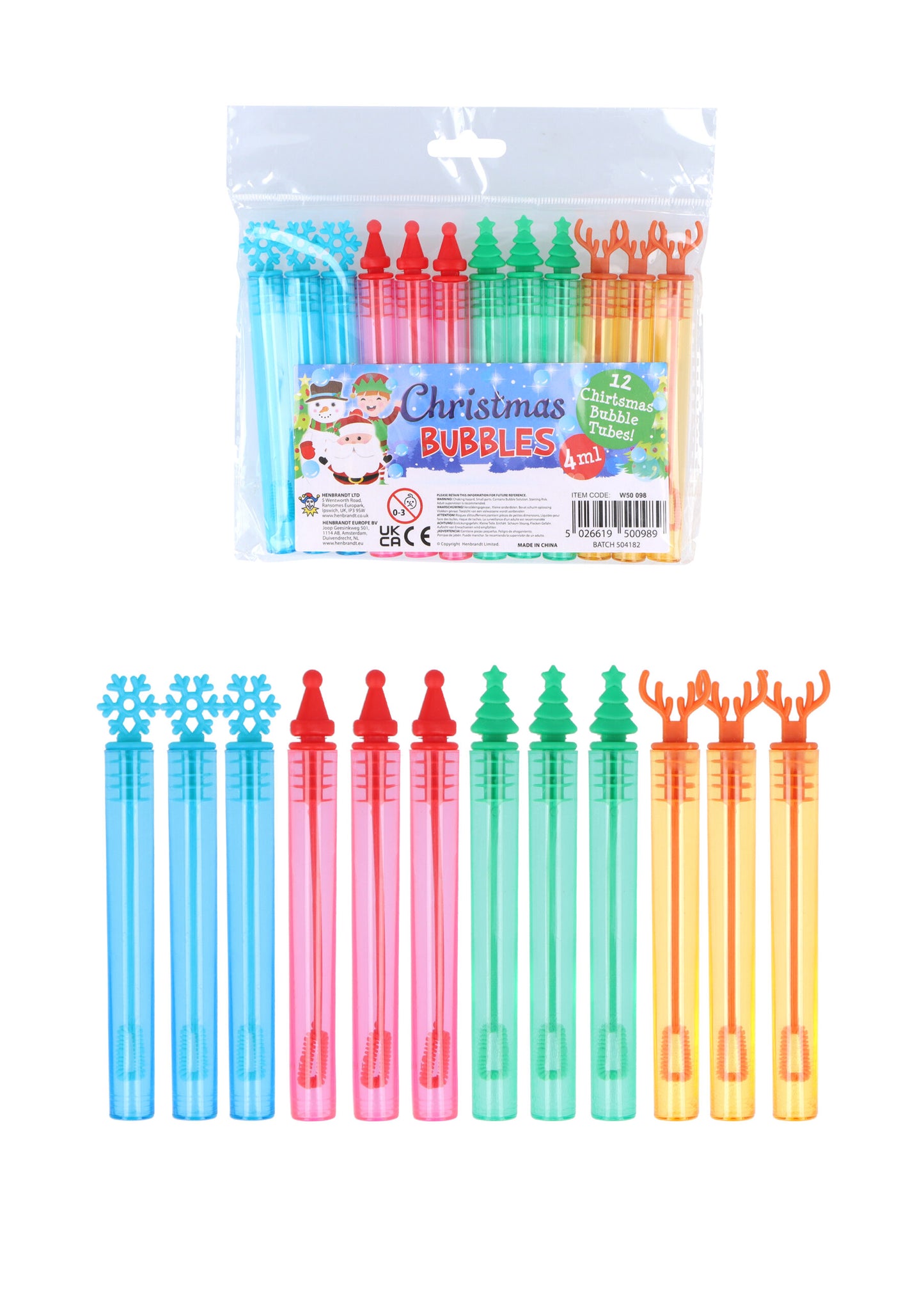 Pack of 12 Christmas Mini Party Bubble Tubes 4ml