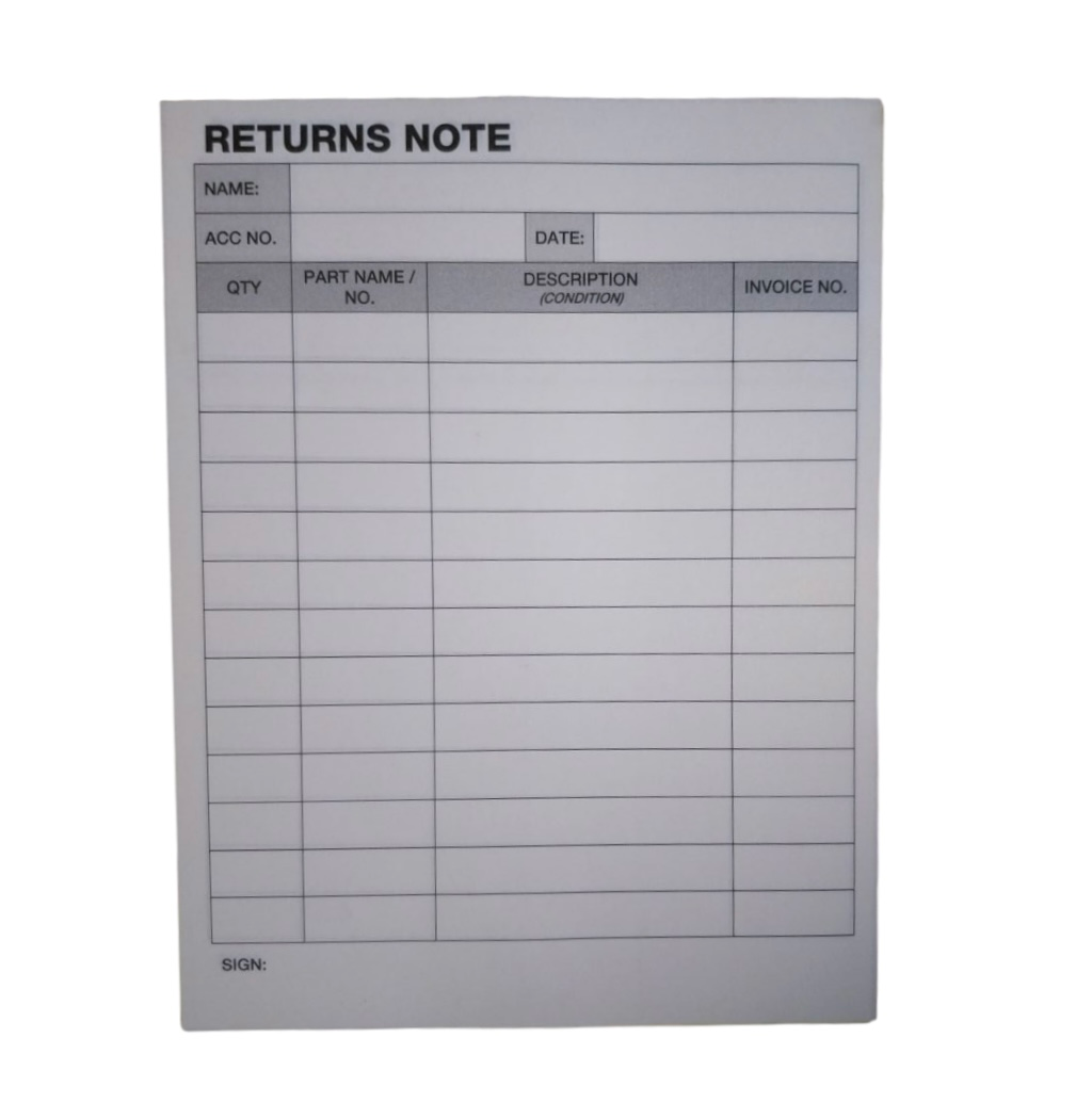 A5 50 Sheets Non-Carbon Required Returns Note Book