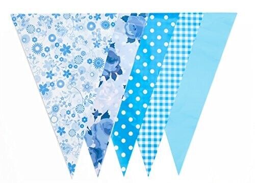 Blue Vintage Print Bunting 10m with 20 Pennants