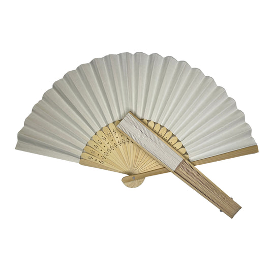 Rice White Paper Foldable Hand Held Bamboo Wooden Fan by Parev