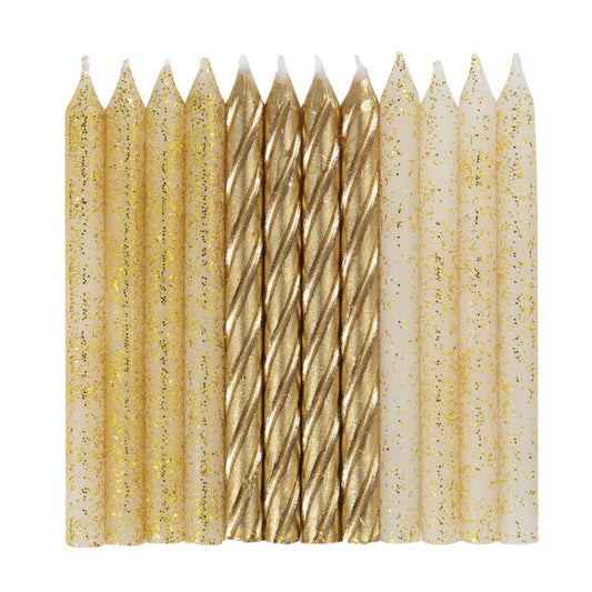 Pack of 24 Assorted Glitter and Gold Spiral Birthday Candles