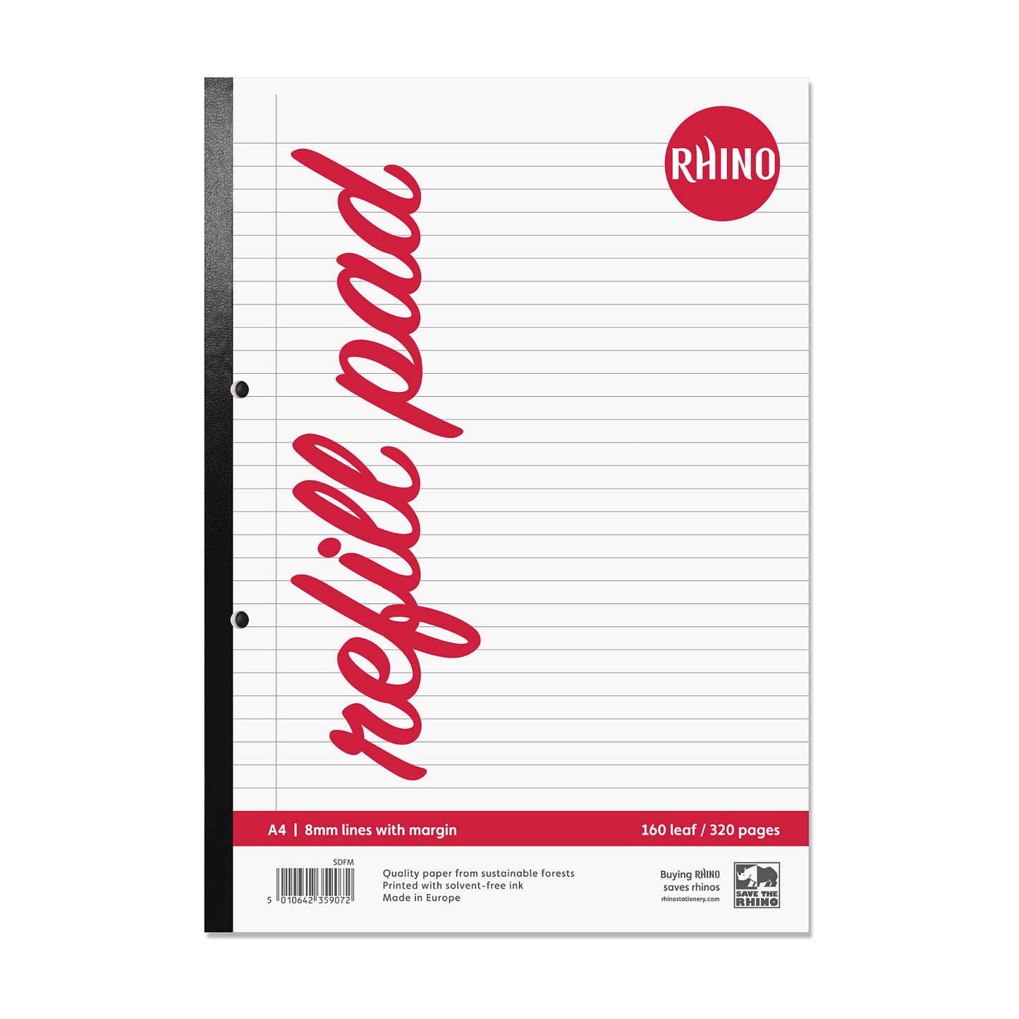 Rhino A4 160 Leaf 8mm Lined with Margin Refill Pad