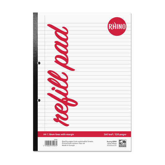 Rhino A4 160 Leaf 8mm Lined with Margin Refill Pad