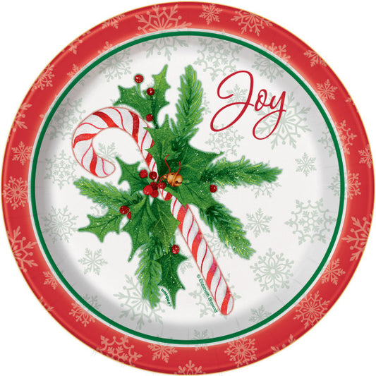 Pack of 8 Candy Cane Christmas Round 7" Dessert Plates