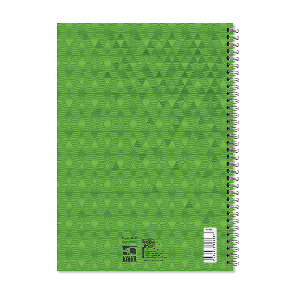 Rhino A4 200 Page Green Cover 8mm Lined Softback Notebook