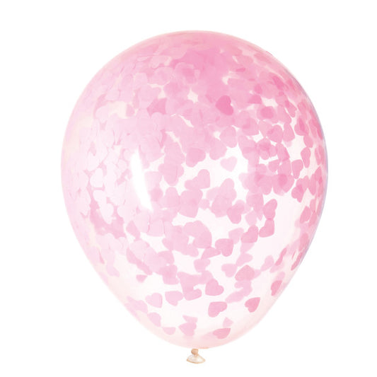 Pack of 5 16" Clear Latex Balloons with Pink Heart Confetti